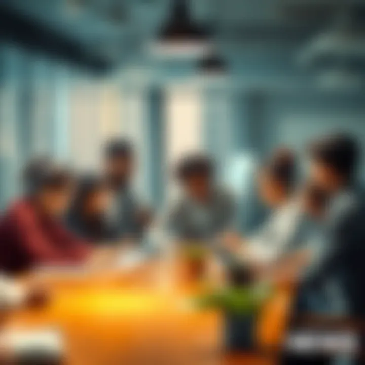 A group of diverse people collaborating around a table, discussing and planning to tackle challenges together, with a hopeful atmosphere.