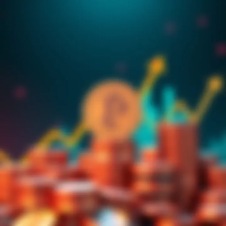 A graphic showing Pepe coin symbol with upward arrows indicating rising prices and large coins stacked together, representing whale investments.
