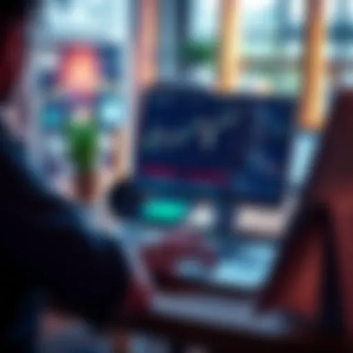 Individual examining altcoin market trends on a laptop in a bright workspace