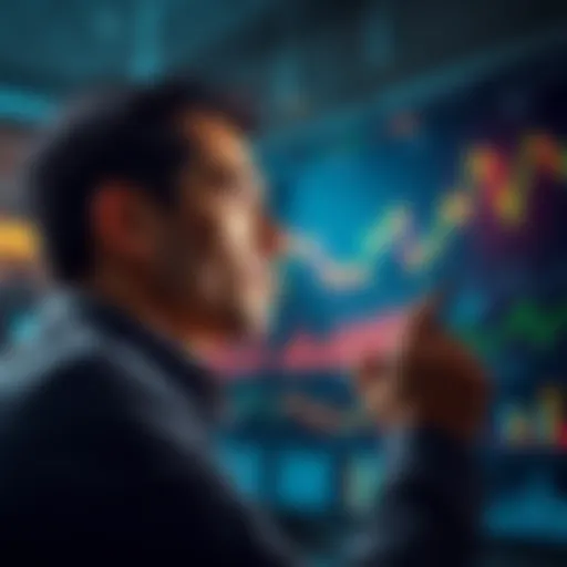 A person looking at financial charts and thinking about investing money, with a focused expression.