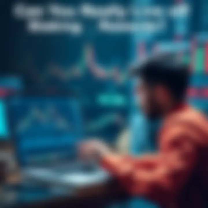 A person analyzing cryptocurrency charts on a laptop, considering staking rewards as a source of income.