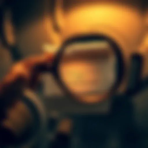A person holds a paper with faded words, using a flashlight and a magnifying glass to read the seed phrase for their crypto wallet.