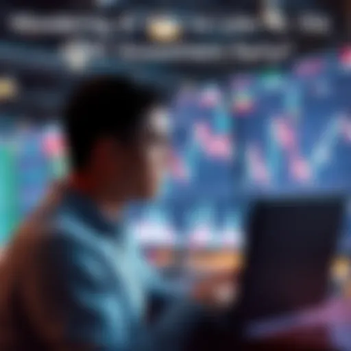 Individual contemplating their AMC stock investment while reviewing a stock chart on a laptop
