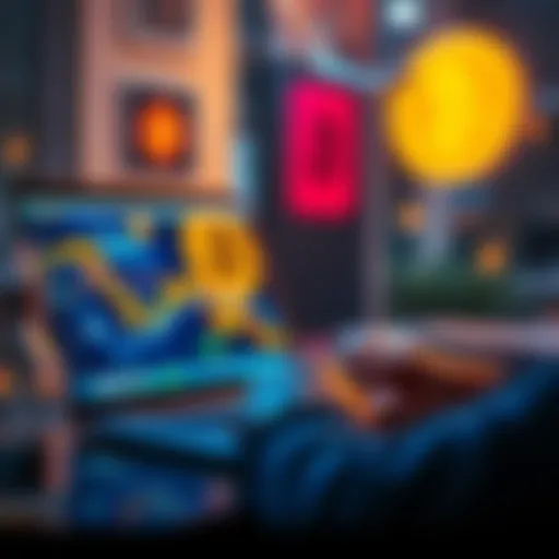 A person using a laptop with Bitcoin graphics on the screen, symbolizing online purchase of cryptocurrency