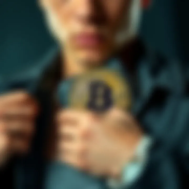 Person hiding Bitcoin wallet A person conceals a Bitcoin wallet, symbolizing the need for privacy. They look cautious, suggesting the importance of protecting crypto assets.