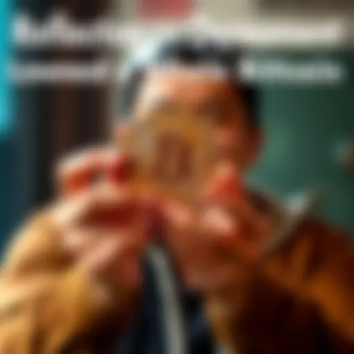 A person smiling while holding a Bitcoin in their hands, showing their excitement about owning cryptocurrency.