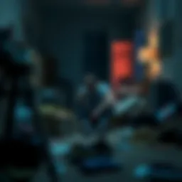 A person sitting alone in a dimly lit room, looking distressed and lost in thought, surrounded by personal belongings in disarray.