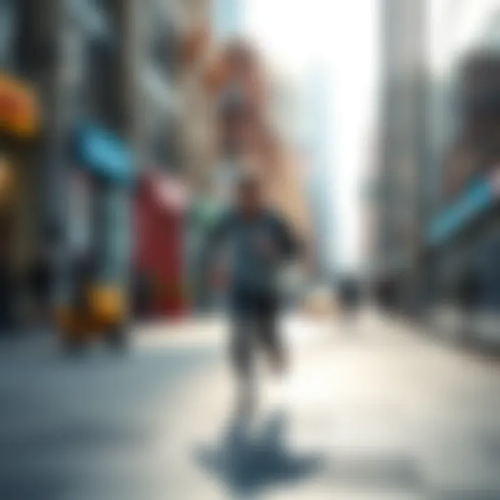 A person sprinting confidently toward their goals in a busy urban setting.