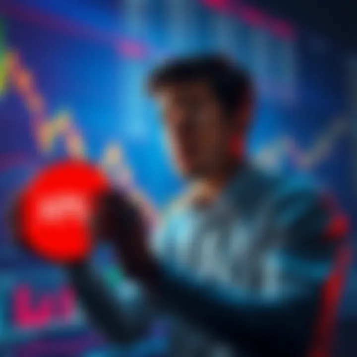 Individual looking at cryptocurrency charts with a concerned expression while holding a sell sign for XRP