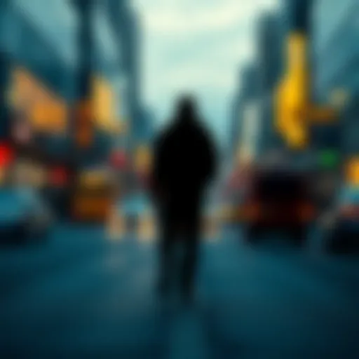 Silhouette of a person walking away from a busy city street, suggesting the idea of disappearing