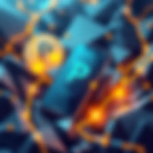 An illustration showing Pi Coin logo with mobile phones and digital wallets, symbolizing its unique mining process and ecosystem