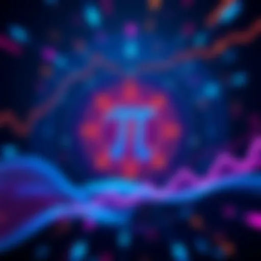 A digital representation of the Pi Network logo with a background illustrating investment and growth themes, symbolizing upcoming major updates and advancements.