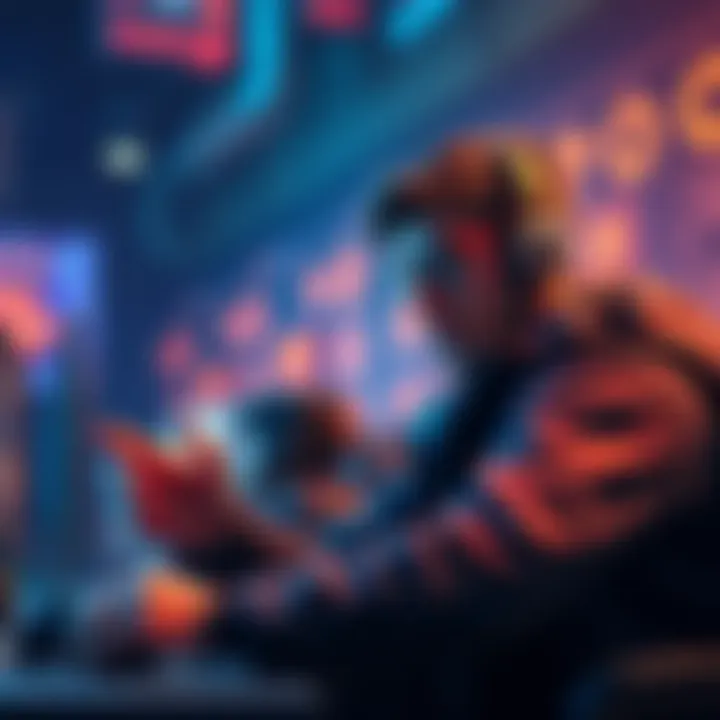 A gamer is considering options for choosing legendary blocks or continuing with upgrades, looking focused and engaged in gameplay.