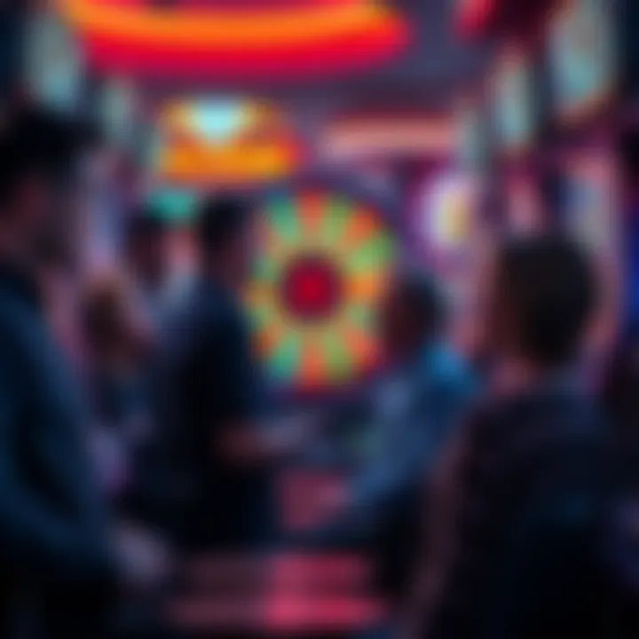 A group of players sharing their experiences while playing the Diamond Wheel slot machine, discussing luck and jackpots