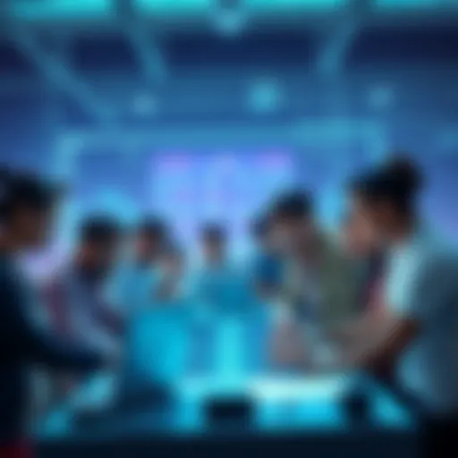 A group of diverse builders working on a digital platform, focusing on innovative tools for the Polkadot ecosystem.