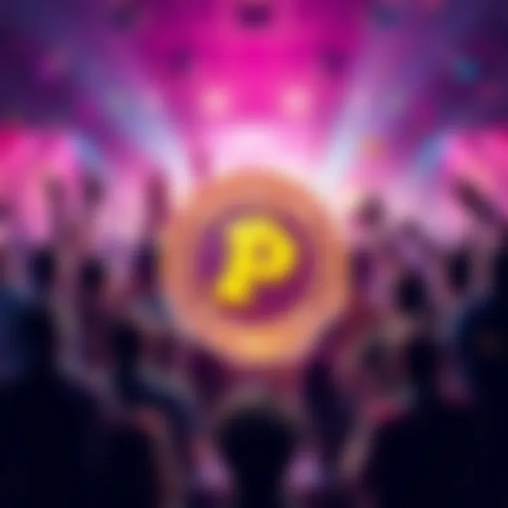 Colorful logo of $POWSCHE memecoin surrounded by a diverse group of people celebrating its success