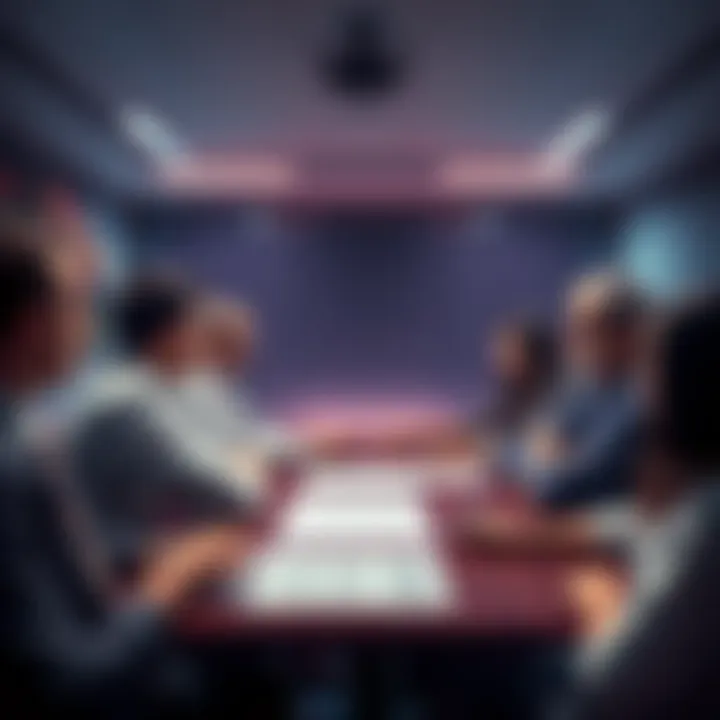 People discussing printing delays and their impact on various sectors in a meeting room