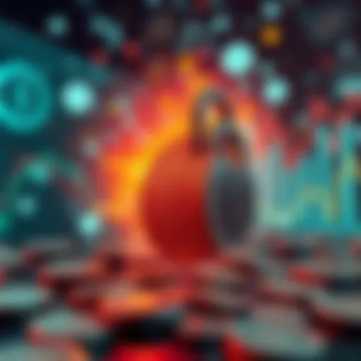 A digital representation of private coins with a backdrop of financial symbols and a secure lock, highlighting financial privacy.