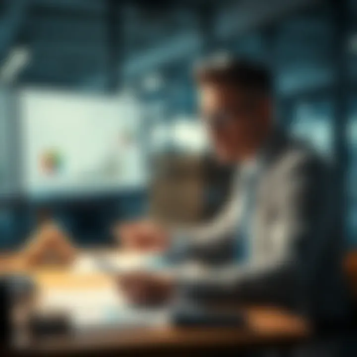Product Pricing Strategies A sales person analyzing product prices and market trends at a desk with charts and graphs