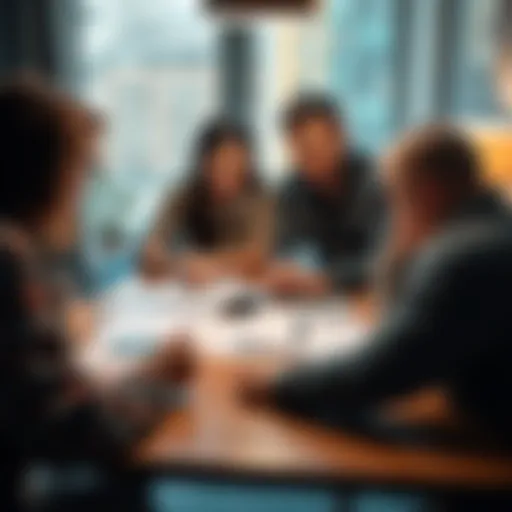 A family discussing cryptocurrency planning with documents and electronic devices on a table