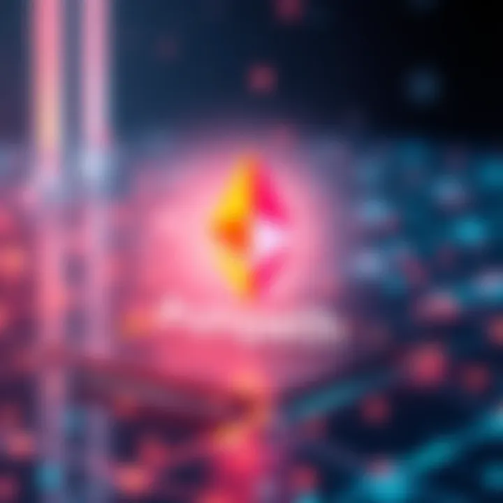 Illustration showing the Pumpeth logo with a digital representation of Ethereum blockchain on the Sepolia testnet