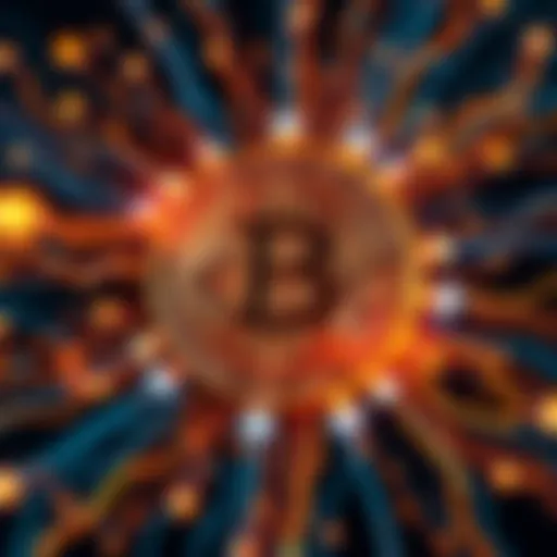 A graphic showing a Bitcoin symbol with quantum computer elements surrounding it, symbolizing the threat of quantum computing to Bitcoin security.