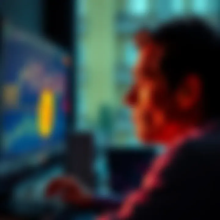 A person looking at a computer screen showing Bitcoin trends, with a sad expression reflecting missed investment opportunities