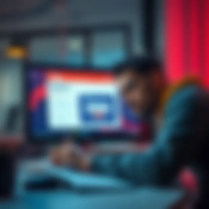 A person checking a refund request on a computer screen with a concerned expression.