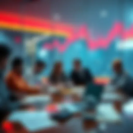 A group of people discussing regulations on cryptocurrency at a table with documents and laptops.