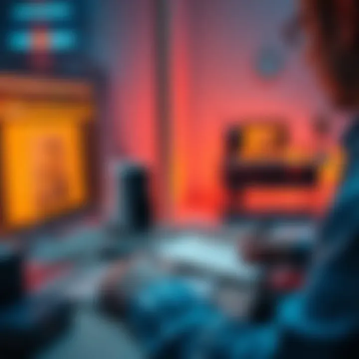 A person looking at a computer screen while writing a report about a scam with a notepad and pen nearby