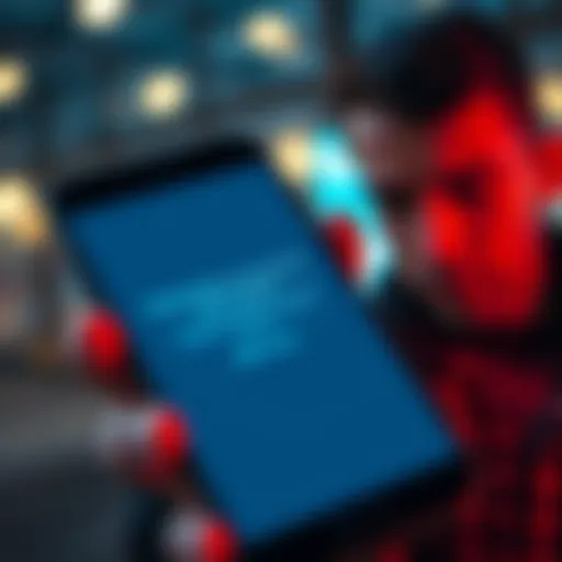 A close-up of a smartphone screen showing a message about suspended payments to Monobank from Revolut, with a concerned person in the background