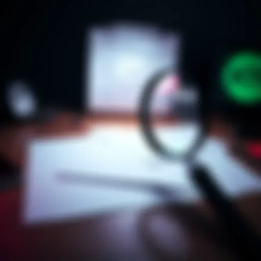 A close-up of emails printed on paper with a magnifying glass highlighting a key message about privacy and accountability