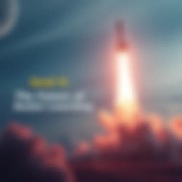 A modern rocket being launched into the sky with a bright trail of smoke and flames
