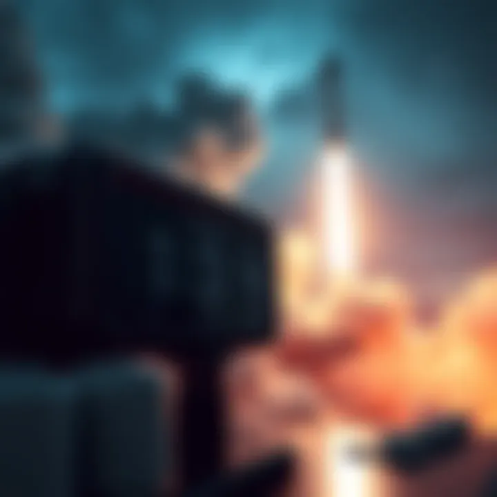 A countdown clock ticks down to a rocket launch, symbolizing excitement and potential market growth.