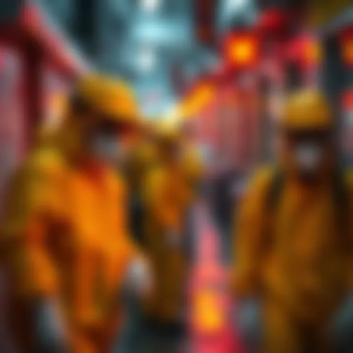 Workers in protective gear conducting sanitization efforts due to Wen contamination risk