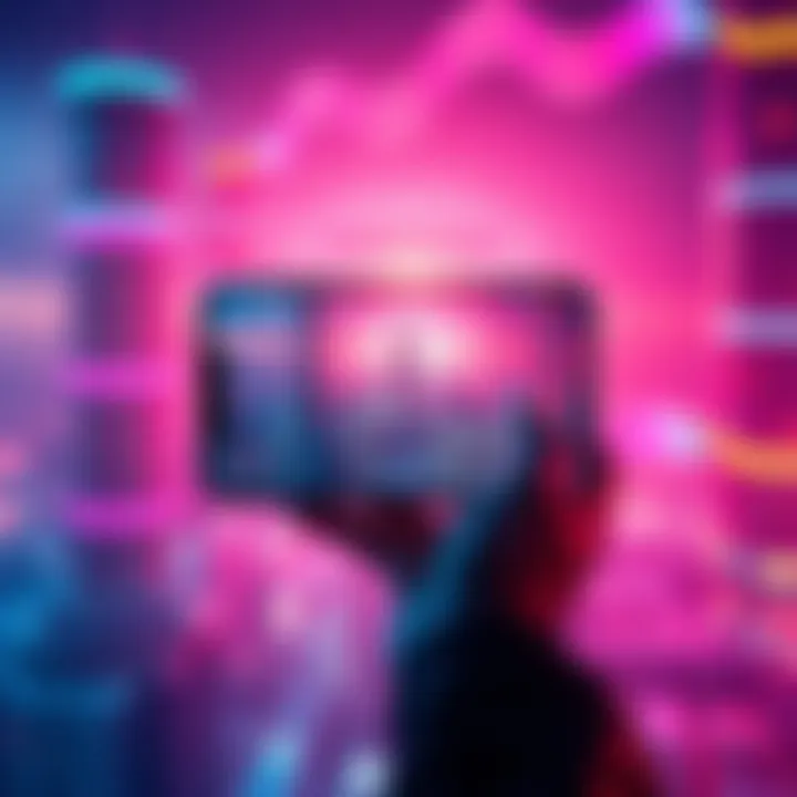 A person holding a futuristic screenshot displaying advanced technology and cityscape