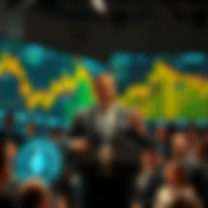 Paul Atkins at a podium announcing that Ethereum is not a security, with a crowd of attentive people and a backdrop of financial graphics