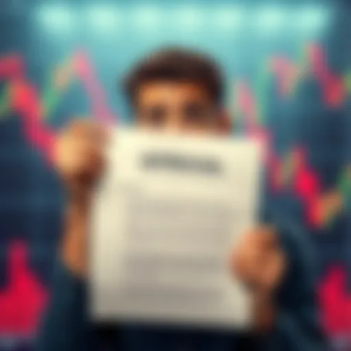 A person looking confused while holding a document marked 'SEC Approval' with stock charts in the background