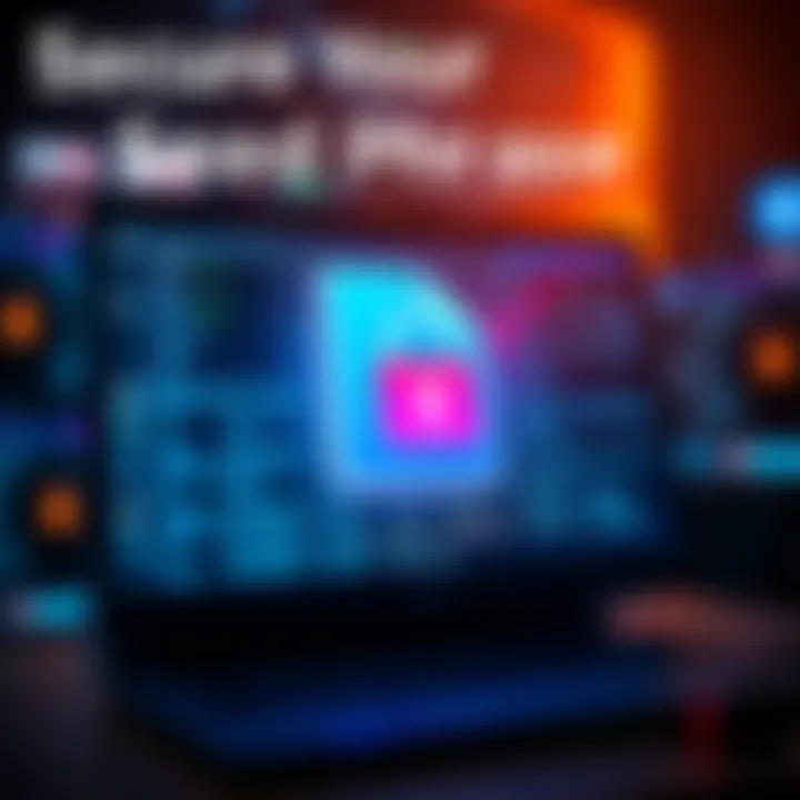 A computer screen displaying an encrypted file containing a seed phrase, with a padlock symbol for security