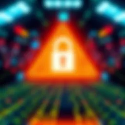 A warning sign with a lock and caution symbols representing security issues in Pi network transactions.