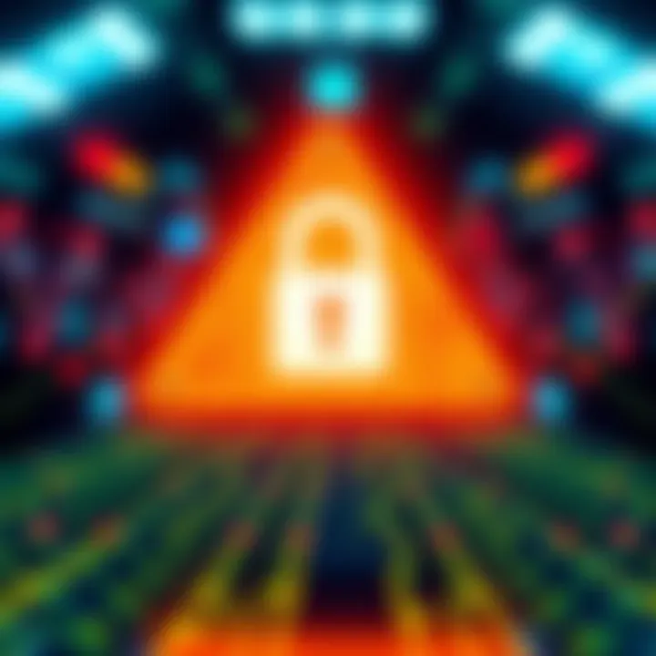 A warning sign with a lock and caution symbols representing security issues in Pi network transactions.