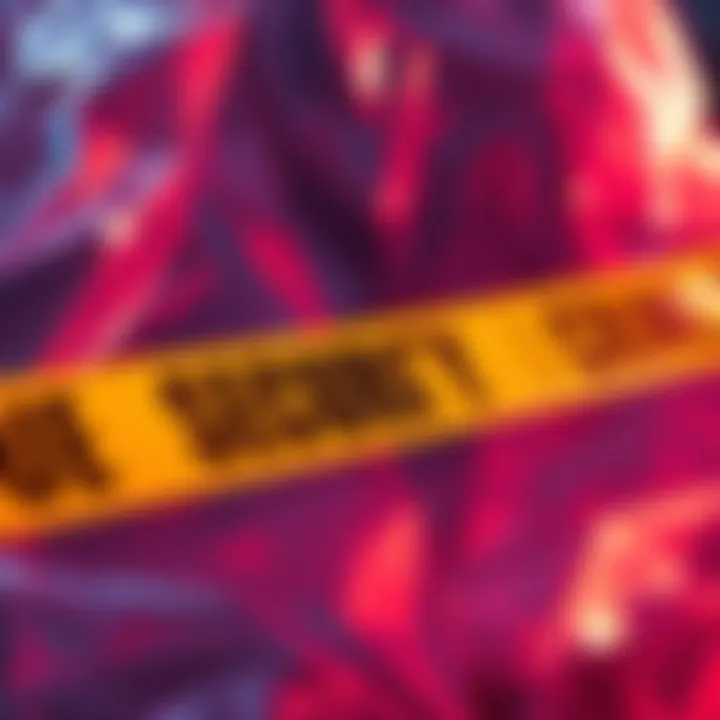 Close-up of security tape residue on a crime scene evidence bag, demonstrating its impact on investigations.
