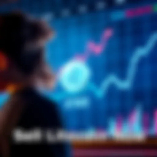 A person contemplating selling their Litecoin at $103, with a chart showing a rising trend in the background.