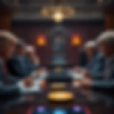 A group of senators in a meeting discussing amendments to the GENIUS Act about the Trump family's stablecoin