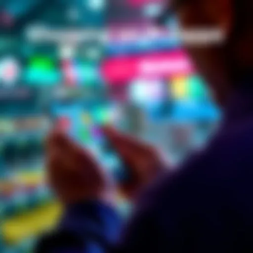 A person browsing different apps on a smartphone, showing various purchases made on Pi DApps, with colorful app icons and shopping items displayed on the screen.