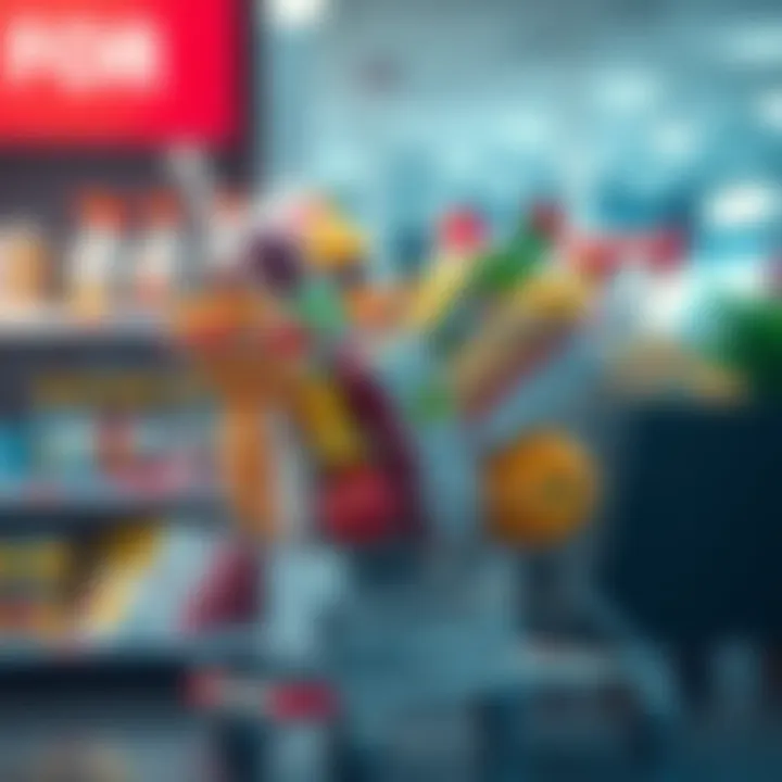 A shopping cart with groceries and other items, showcasing smart buying choices