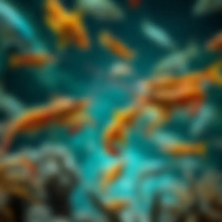 Shrimps attacking crabs and fish A group of shrimps preying on crabs and fish in a marine environment, showcasing unexpected predatory behavior.