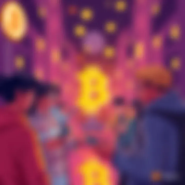Illustration of people using mobile devices to buy Pi cryptocurrency anywhere, symbolizing a new on-ramp ecosystem