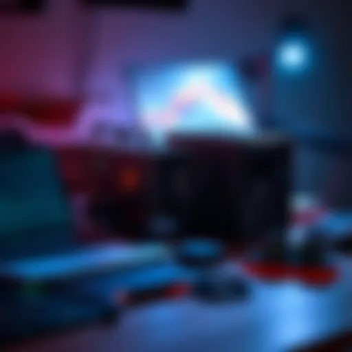 A compact and easy-to-use desktop miner on a desk with a laptop and some crypto mining accessories nearby.