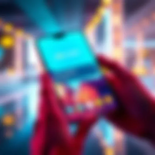 A smartphone screen displaying the Solana Launchpad app with vibrant graphics and easy navigation for crypto projects.